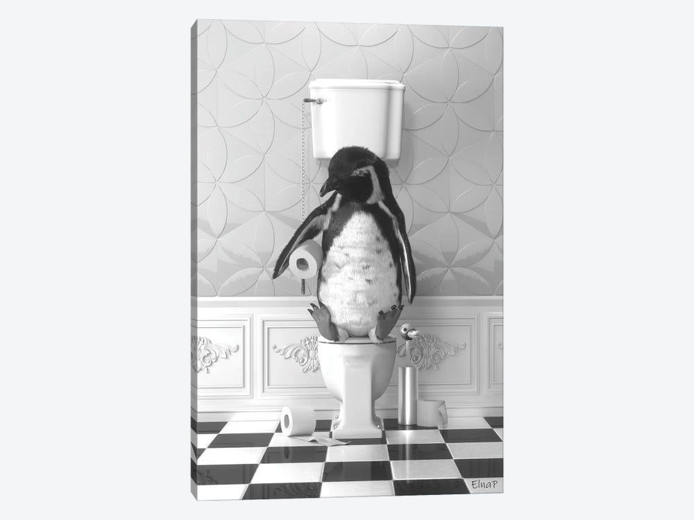 Penguin On The Toilet by Jauffrey Philippe 1-piece Canvas Artwork