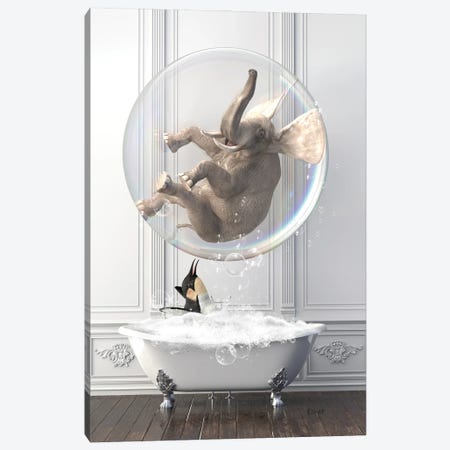 Elephant In The Bath With A Penguin Canvas Print #JFY81} by Jauffrey Philippe Art Print