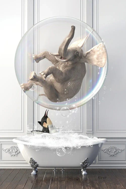 Elephant In The Bath With A Penguin by Jauffrey Philippe wall art