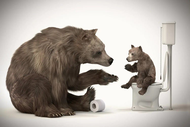 Bear In The Bath With His Baby