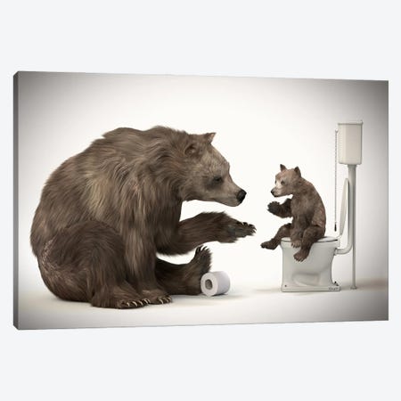 Bear In The Bath With His Baby Canvas Print #JFY82} by Jauffrey Philippe Canvas Art Print
