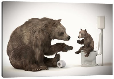 Bear In The Bath With His Baby Canvas Art Print - Jauffrey Philippe