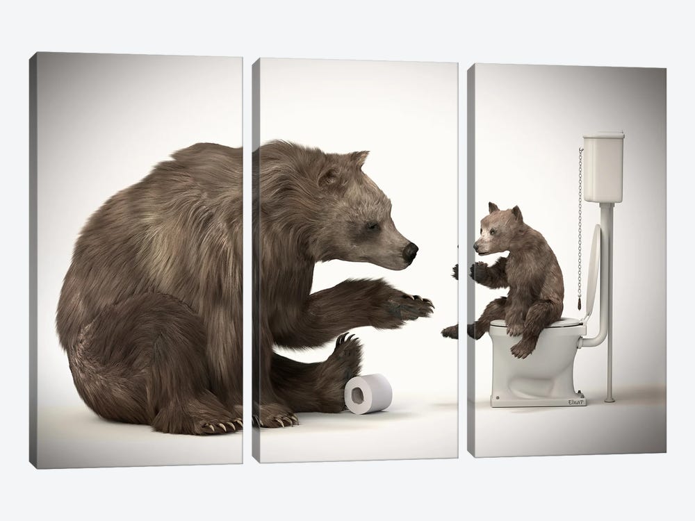 Bear In The Bath With His Baby by Jauffrey Philippe 3-piece Canvas Wall Art