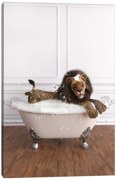 Lion In The Bath Canvas Art Print - Jauffrey Philippe