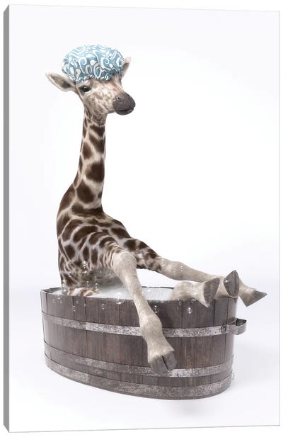 Giraffe In The Bath With Bathing Cap Canvas Art Print - Jauffrey Philippe