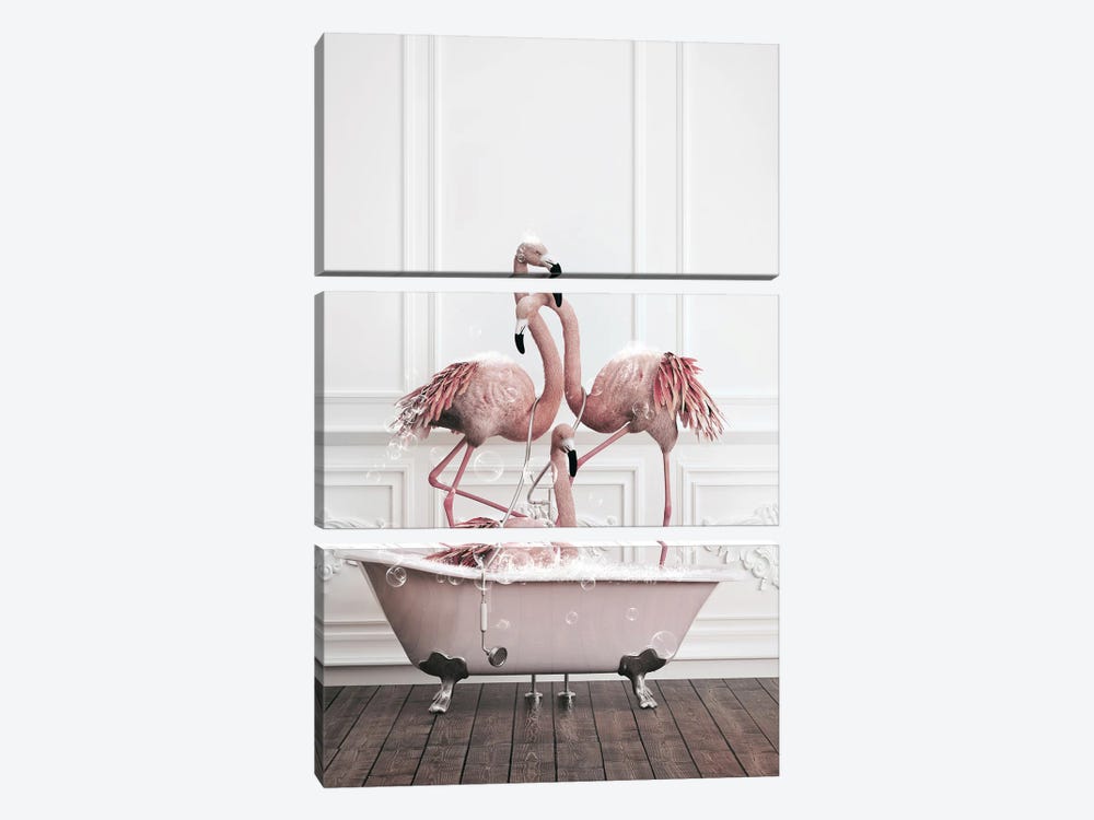 Flamingo In The Bath by Jauffrey Philippe 3-piece Canvas Artwork