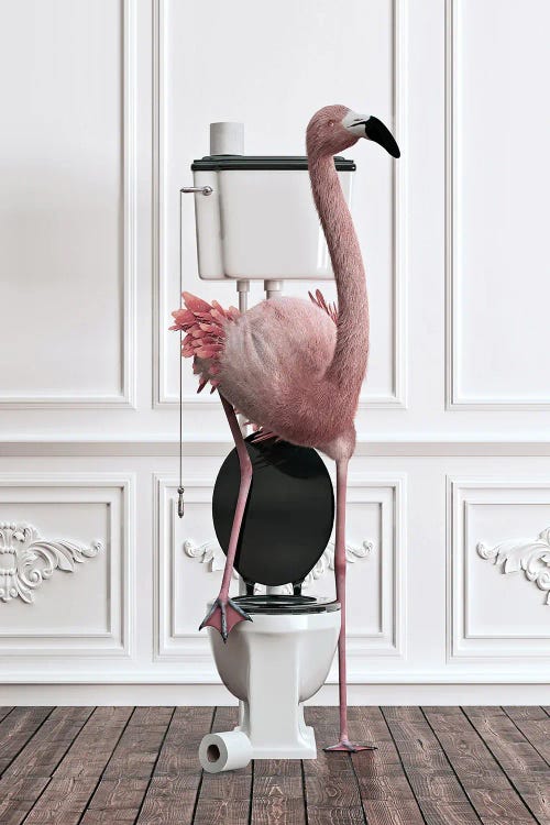 Flamingo In The Toilet by Jauffrey Philippe wall art