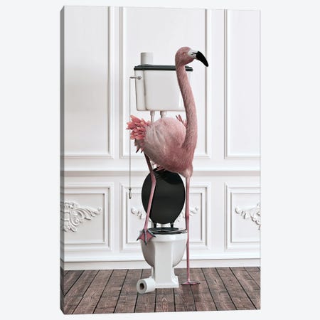 Flamingo In The Toilet Canvas Print #JFY89} by Jauffrey Philippe Canvas Art Print