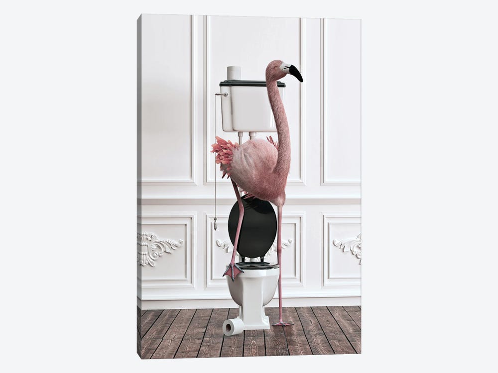 Flamingo In The Toilet by Jauffrey Philippe 1-piece Canvas Print