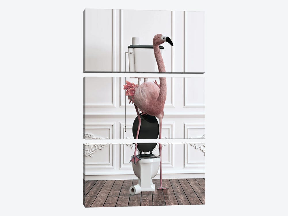 Flamingo In The Toilet by Jauffrey Philippe 3-piece Canvas Print