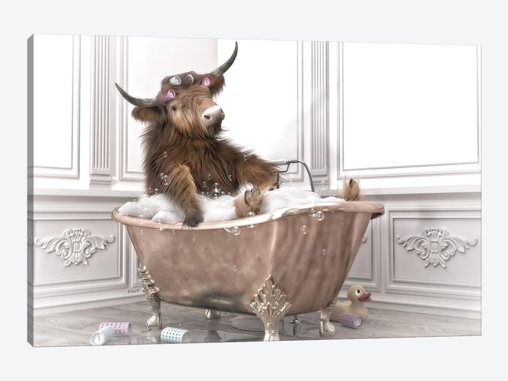 Highland Cow In The Bath by Jauffrey Philippe 1-piece Art Print