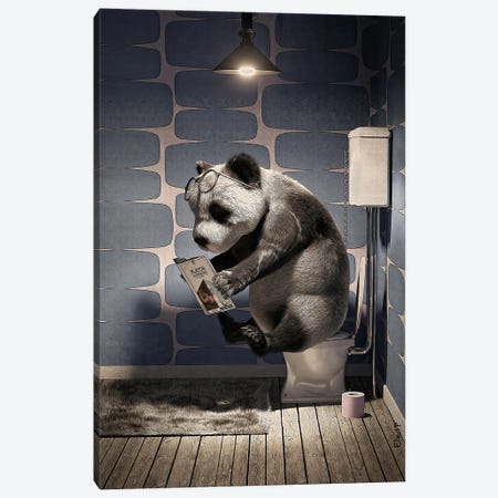Panda On The Toilet Canvas Print #JFY95} by Jauffrey Philippe Canvas Art Print