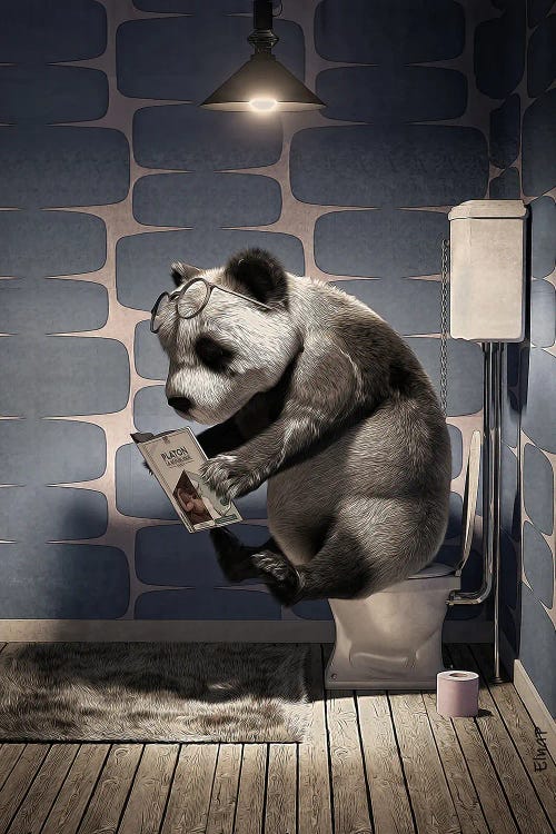 Panda On The Toilet by Jauffrey Philippe wall art