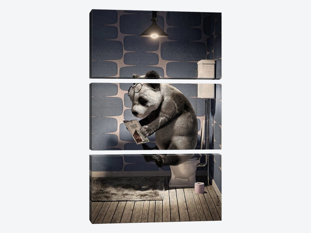 Panda On The Toilet by Jauffrey Philippe 3-piece Canvas Artwork