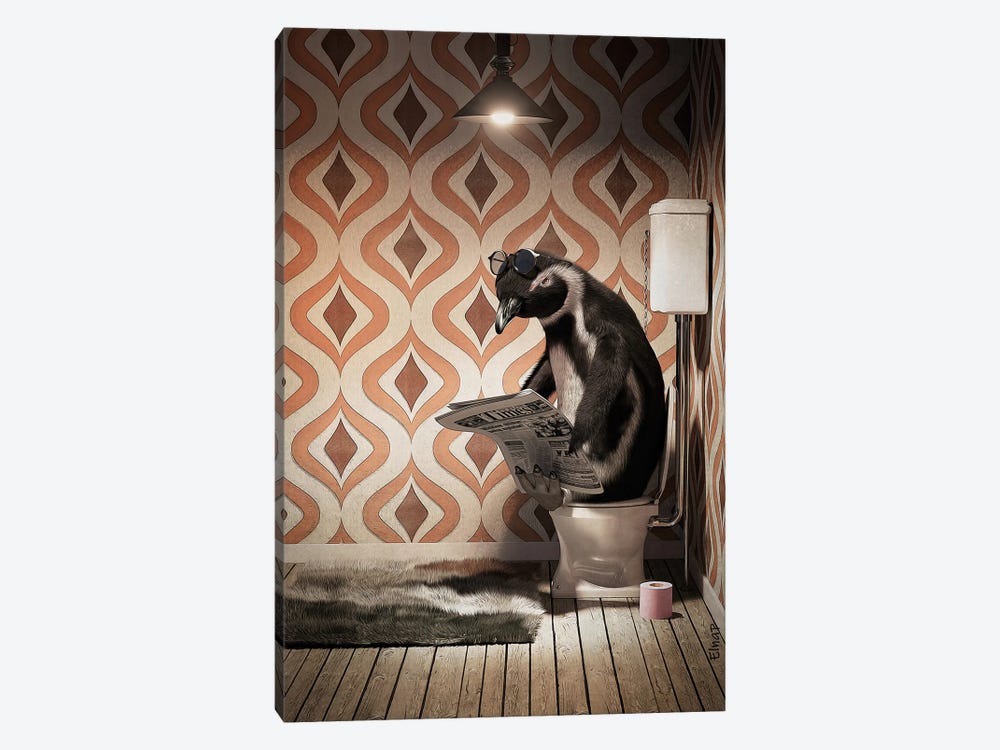 Penguin On Toilet by Jauffrey Philippe 1-piece Canvas Art Print