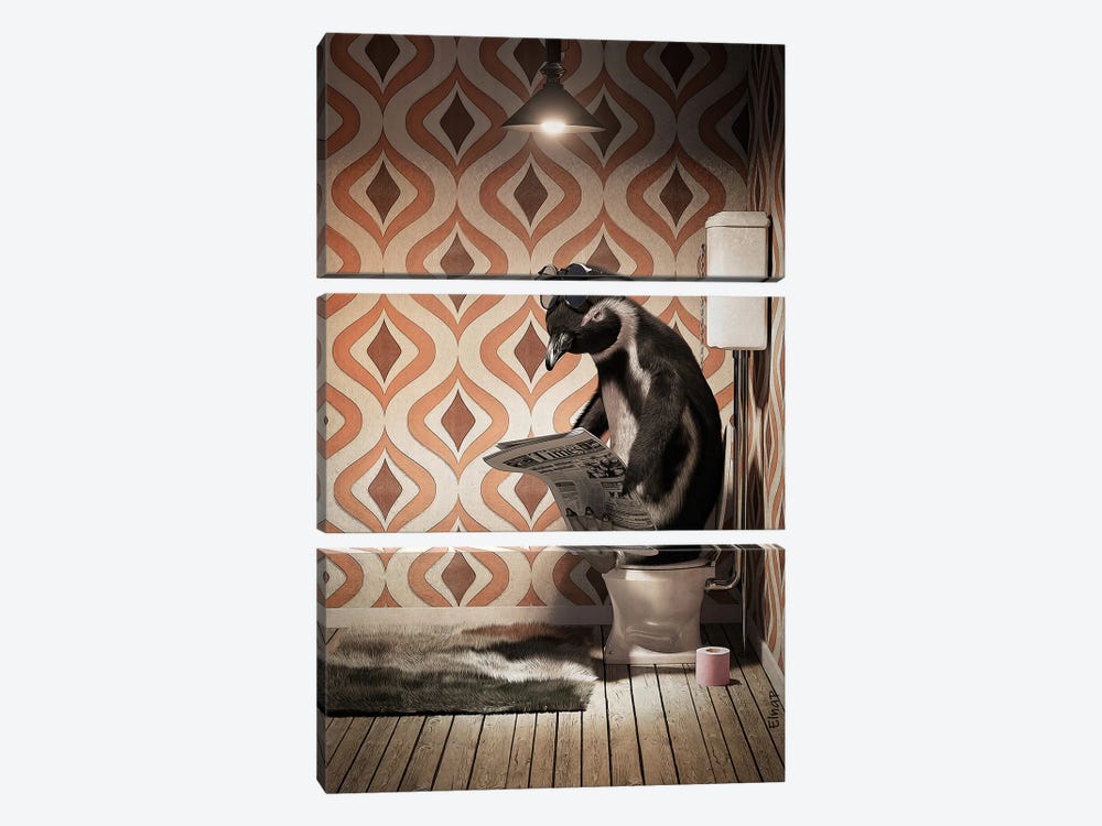 Penguin On Toilet by Jauffrey Philippe 3-piece Canvas Print