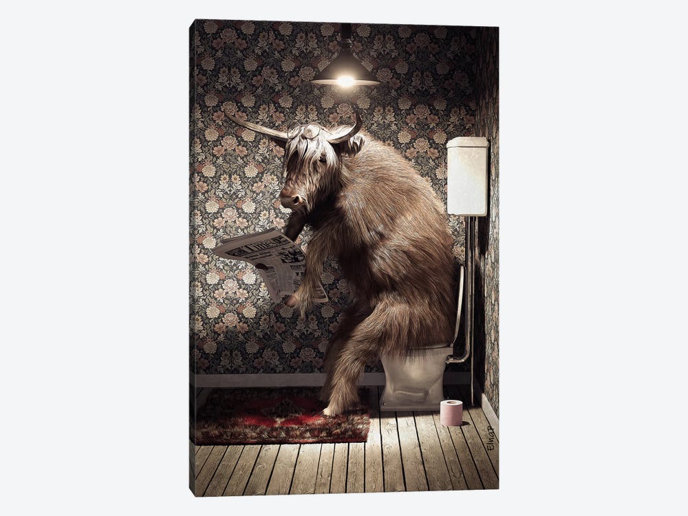 Highland Cow On The Toilet Art Print by Jauffrey Philippe | iCanvas