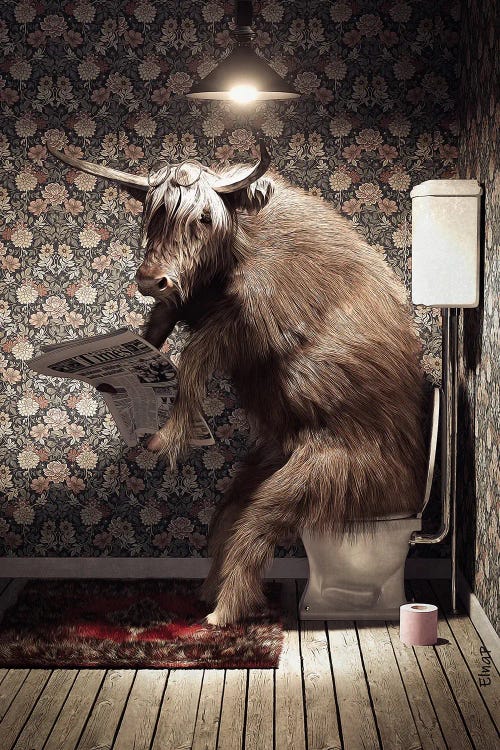 Highland Cow On The Toilet by Jauffrey Philippe wall art