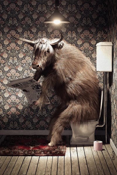 Bathroom: Highland Cow On The Toilet by Jauffrey Philippe