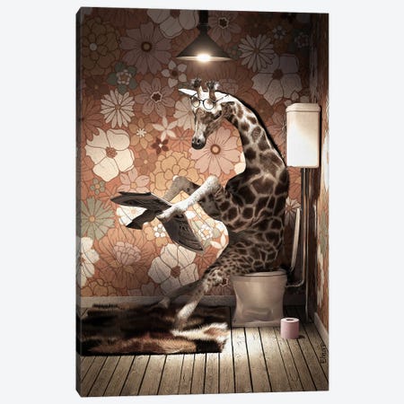 Giraffe On The Toilet Reading A Newspaper Canvas Print #JFY99} by Jauffrey Philippe Canvas Artwork