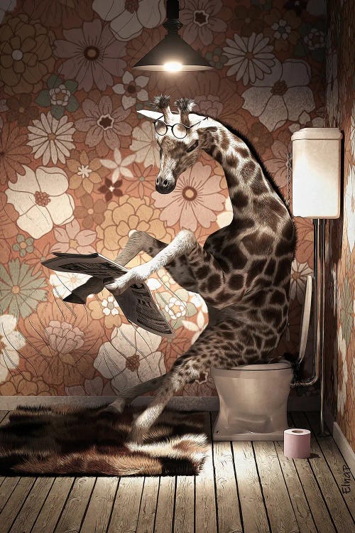 Giraffe On The Toilet Reading A Newspaper by Jauffrey Philippe wall art