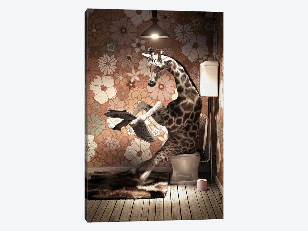 Giraffe On The Toilet Reading A Newspaper by Jauffrey Philippe 1-piece Canvas Art