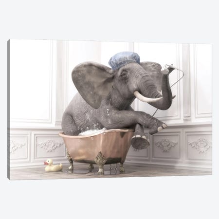 Elephant In The Bath Canvas Print #JFY9} by Jauffrey Philippe Art Print