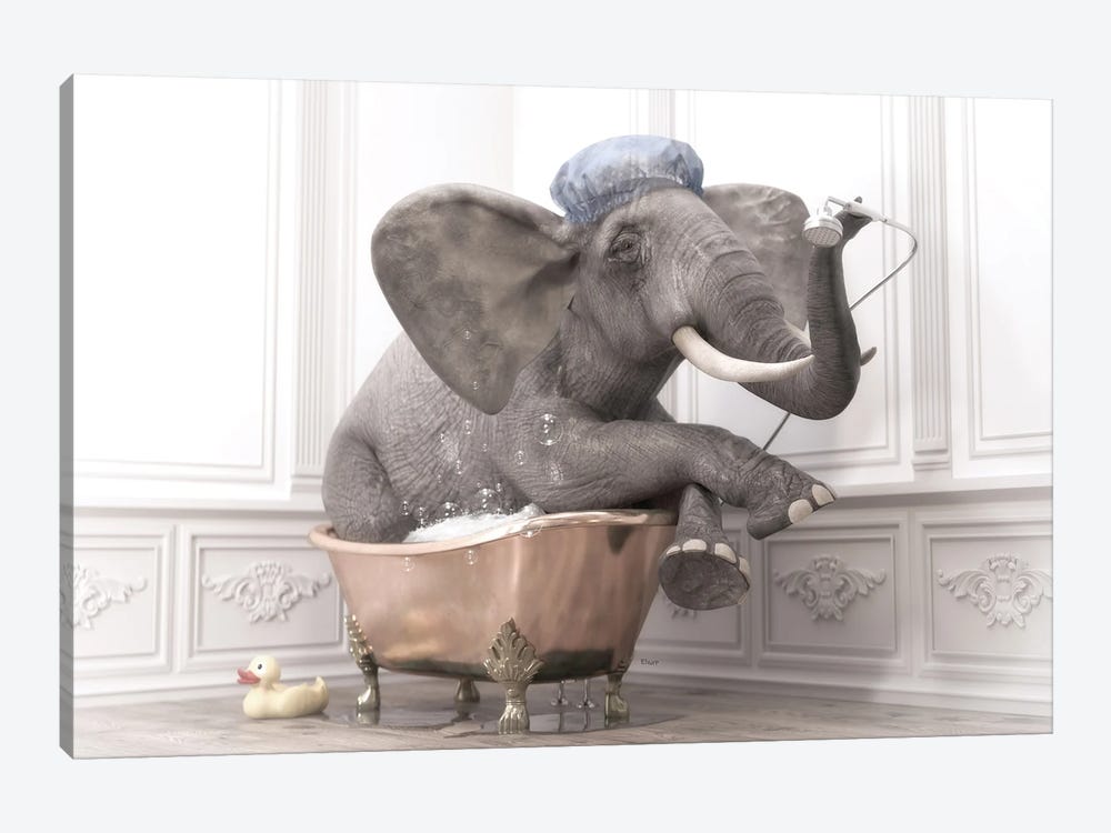 Elephant In The Bath by Jauffrey Philippe 1-piece Canvas Art