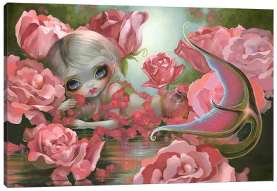 Mermaid With Roses Canvas Art Print - Mermaid Art