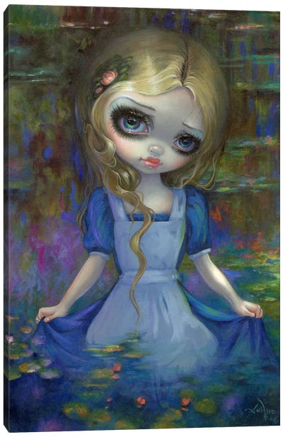 Alice In Monets Waterlilies Canvas Art Print - Alice In Wonderland