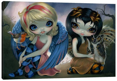Owlyn And Robyn Canvas Art Print - Jasmine Becket-Griffith