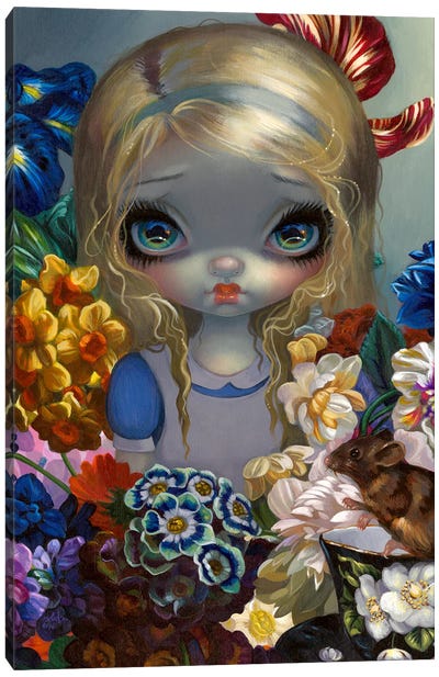 Alice With The Dormouse Canvas Art Print - Alice In Wonderland