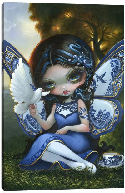 Blue Willow Fairy Canvas Art Print - Dove & Pigeon Art