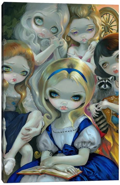 Alice And The Bouguereau Princesses Canvas Art Print - Raccoon Art