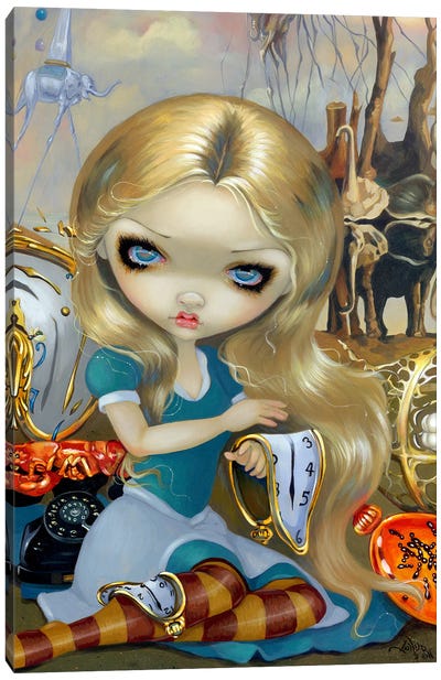 Alice In A Dali Dream Canvas Art Print - Animated & Comic Strip Character Art