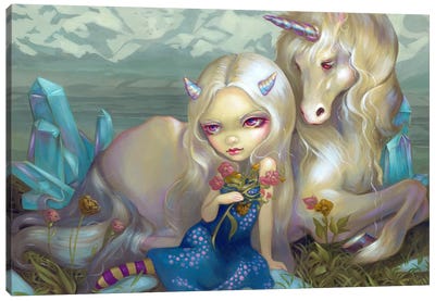 Fiona And The Unicorn Canvas Art Print - Jasmine Becket-Griffith