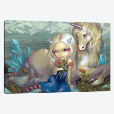 Fiona And The Unicorn Canvas Print #JGF72} by Jasmine Becket-Griffith Canvas Wall Art