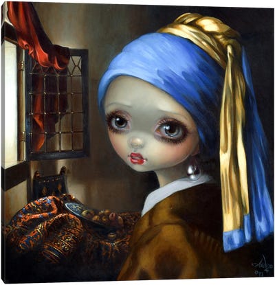 Girl With A Pearl Earring Canvas Art Print - Girl with a Pearl Earring Reimagined