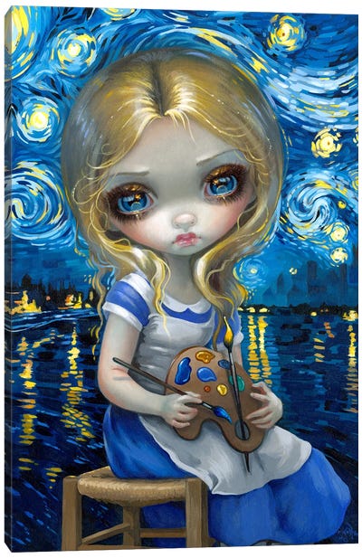 Alice In A Van Gogh Nocturne Canvas Art Print - Animated & Comic Strip Character Art