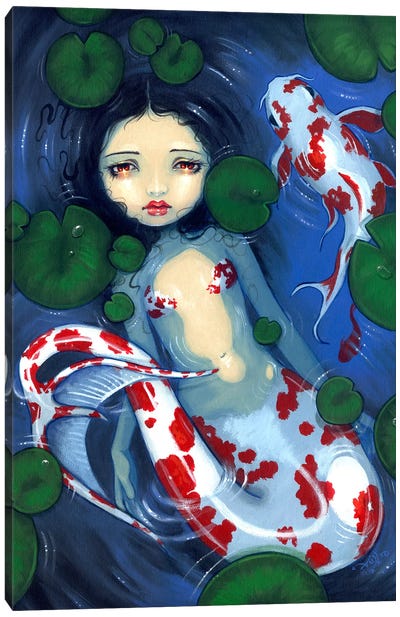 Koi Pond Mermaid Canvas Art Print - Koi Fish Art