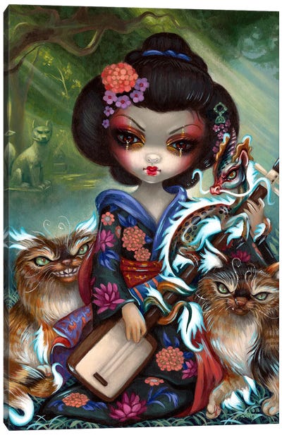 Kirin And Bakeneko Canvas Art Print - Geisha