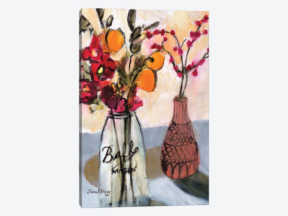 Still Life With Mason Jar And Flowers by Janel Bragg 1-piece Canvas Art