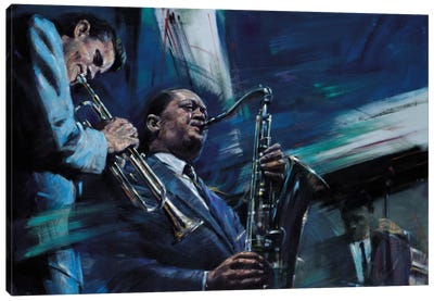 Blue Cool Canvas Art Print - Saxophone Art
