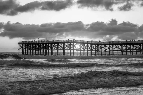 Crystal Pier Sunset In Black And White