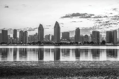 Canvas Print: San Diego Skyline In Reflection - Monochrome Morning by Joseph S. Giacalone - thumbnail