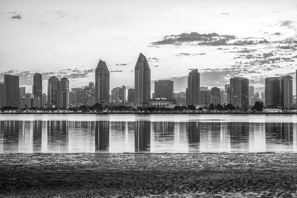San Diego Skyline In Reflection - Monochrome Morning