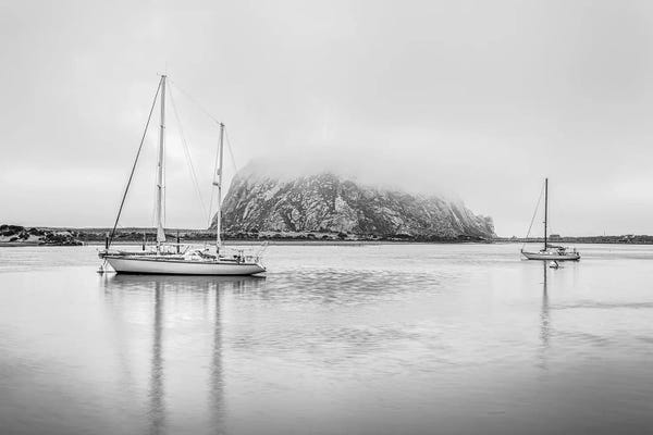 Morro Rock In The Fog - Monochrome