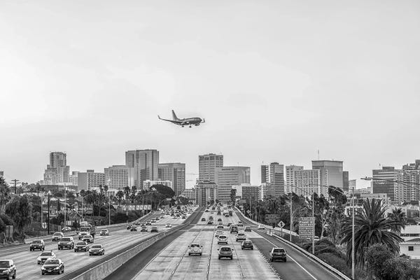 Airplane Approach Monochrome - San Diego, California