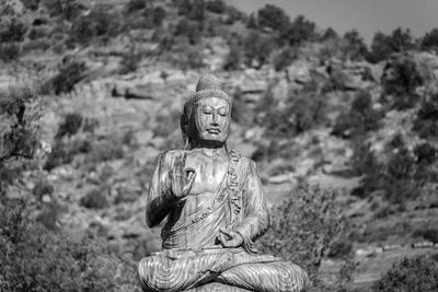 Spring Leaves - Canvas Prints: Buddha Statue Monochrome - Sedona Arizona by Joseph S. Giacalone