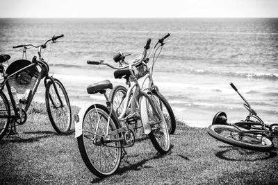 Canvas Print: Riding Bikes On The Coast - Black And White by Joseph S. Giacalone - thumbnail